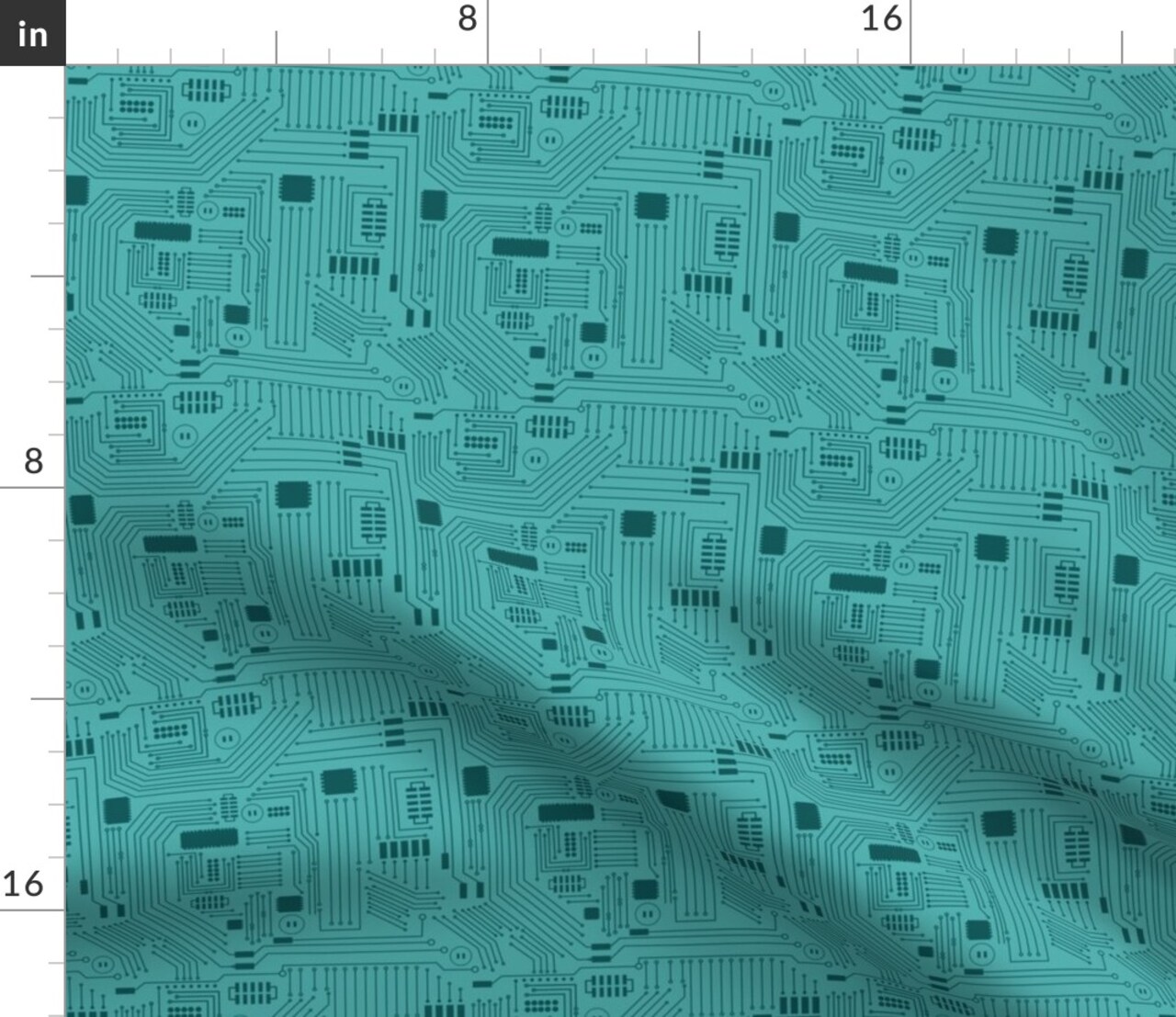 Modern Tech Motherboard Technology Retro Abstract Turquoise Computer Geometric Small Scale Custom Printed Fabric by Spoonflower Various Fabrics by the Yard or Fat Quarter